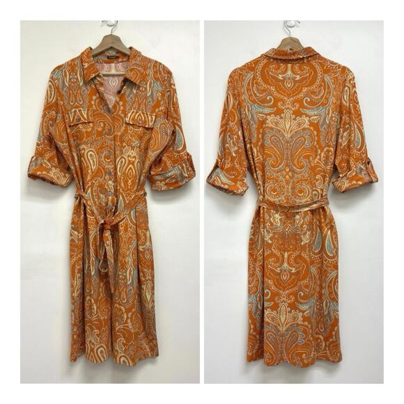 J. McLaughlin Paisley Print Catalina Cloth Belted Shirt Dress Colorful - Large - Picture 1 of 11